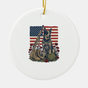 Blaue Heeler-patriotische Gedenk-Vintage-Engraving Keramik Ornament