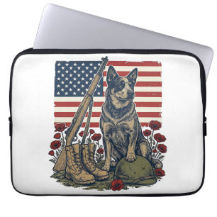 Blaue Heeler-patriotische Gedenk-Vintage-Engraving Laptopschutzhülle
