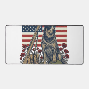 Blaue Heeler-patriotische Gedenk-Vintage-Engraving Schreibtischunterlage