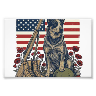 Blaue Heeler-Patriotisches Gedenk-Vintage-Stich S Fotodruck