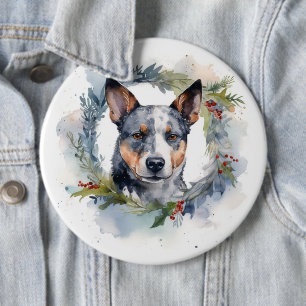 Blaue Heeler Weihnachtskranz Festlicher Hund Button