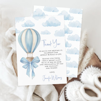 Blaue Heißluftballon-Abenteuer-Baby-Junge-Shower Dankeskarte