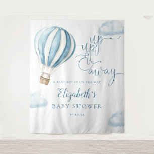Blaue Heißluftballon-Baby-Shower-Foto-Kulisse Wandteppich