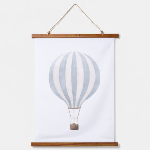 Blaue Heißluftballon-Nursery-Dekoration Wandteppich Mit Holzrahmen