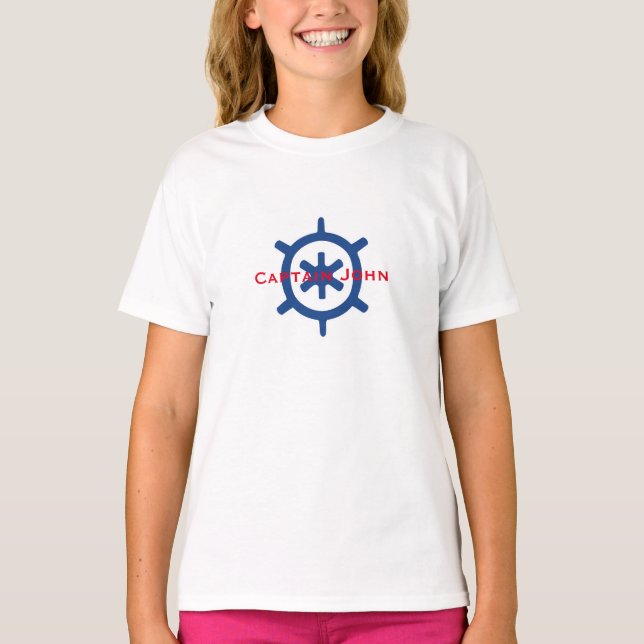 Blaue Helm-Rad-nautischgewohnheit Schiffs-Kapitäns T-Shirt (Vorderseite)