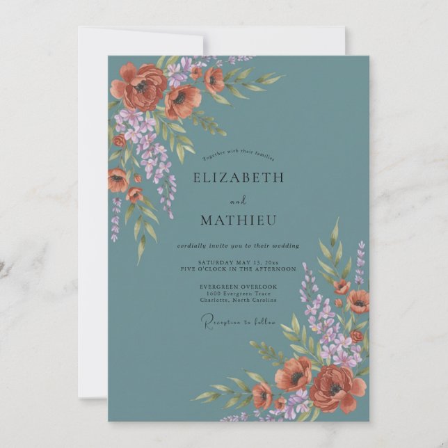 Blaue herbstliche Hochzeit Einladung (Vorderseite)
