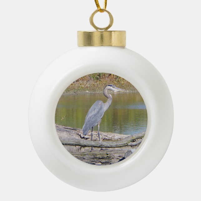 Blaue Heronkugel oder Schneeflocke Keramik Kugel-Ornament (Vorderseite)