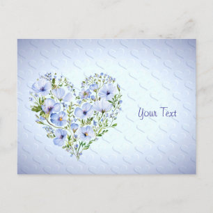 Blaue Herz-Blumenpostkarte Postkarte