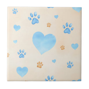 Blaue Herz- und Druckmuster für Wasserfarben Fliese