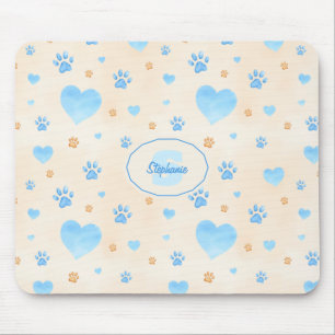 Blaue Herz- und Druckmuster für Wasserfarben Mousepad