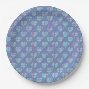 Blaue Herzen auf Denim Blau Pappteller