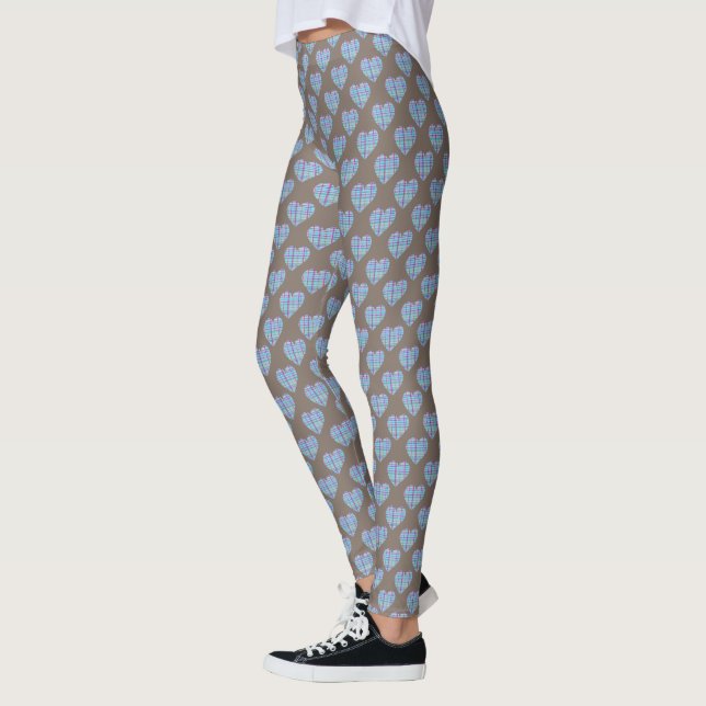 Blaue Herzen auf Schokoladenbraun Leggings (Links)