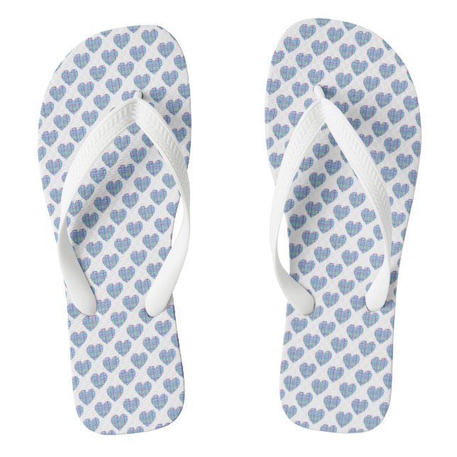 Blaue Herzen auf Weiß Flip Flops (Fußbett)