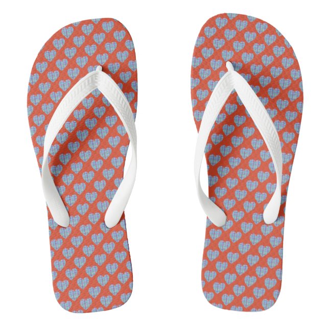Blaue Herzen in warmem Rot Flip Flops (Fußbett)