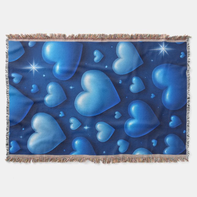 Blaue Herzen mit Sternen-Muster Decke (Vorderseite)