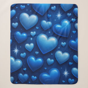 Blaue Herzen mit Sternen-Muster Sherpadecke