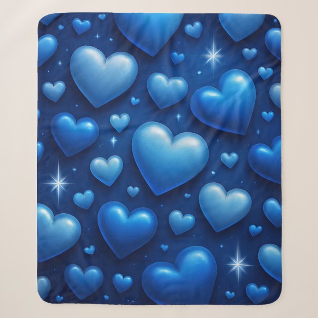 Blaue Herzen mit Sternen-Muster Sherpadecke (Vorderseite)