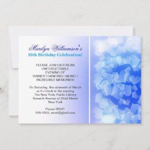Blaue Herzen Moderne süße 16 Geburtstagseinladunge Einladung