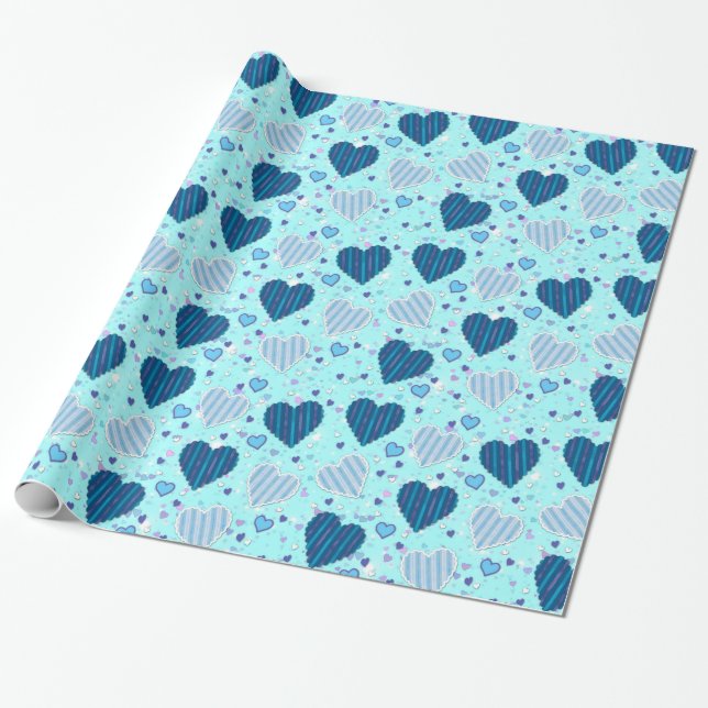 Blaue Herzen Muster  Geschenkpapier (Ungerollt)