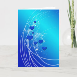 Blaue Herzen und Glitzern Feiertagskarte