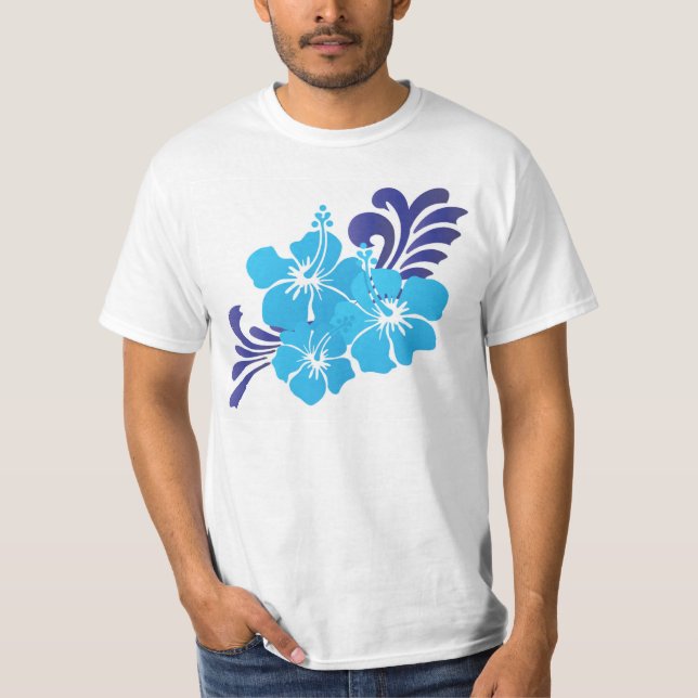 Blaue Hibiskus-Blumen Hawaiis T-Shirt (Vorderseite)