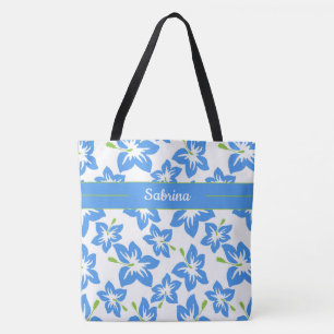 Blaue Hibiskus-Monogramm-Tasche