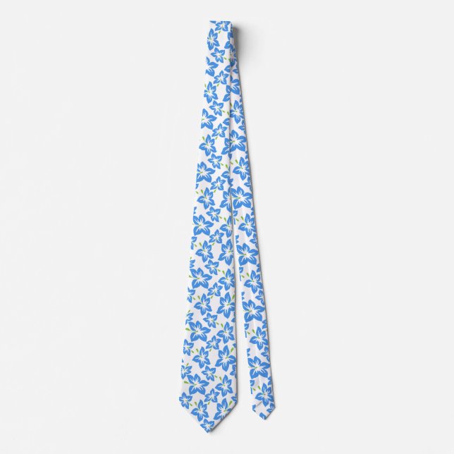 Blaue Hibiskus-Retro-Hawaiian-Pattern  Krawatte (Vorderseite)