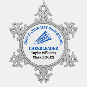 Blaue High School Cheerleader Personalisiert Schneeflocken Zinn-Ornament