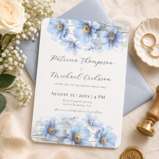 Blaue Himalaya-Mohnblumen-Gartenhochzeit Einladung