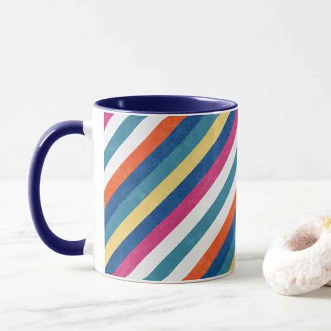Blaue Himbeere Orangengelbe Streifen Muster Tasse (Mit Donut)