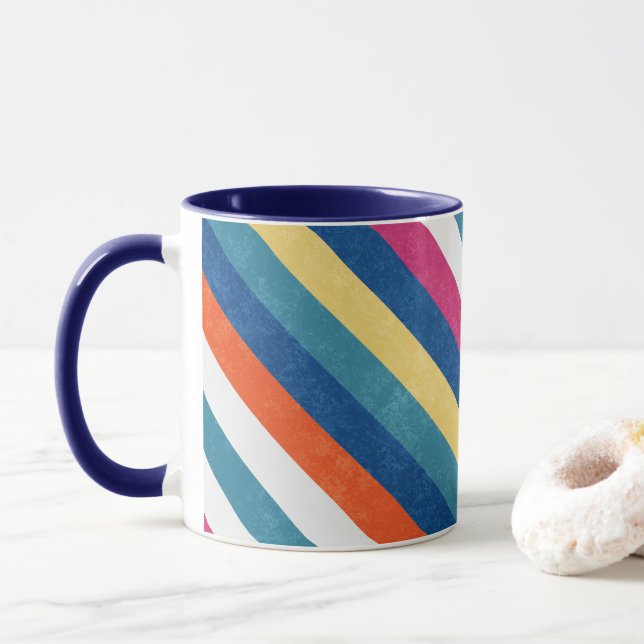 Blaue Himbeere Orangengelbe Streifen Muster Tasse (Mit Donut)