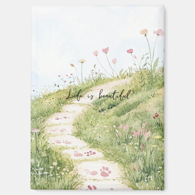 Blaue Himmel Grasweg rosa Blumen Magnet (Vorderseite)
