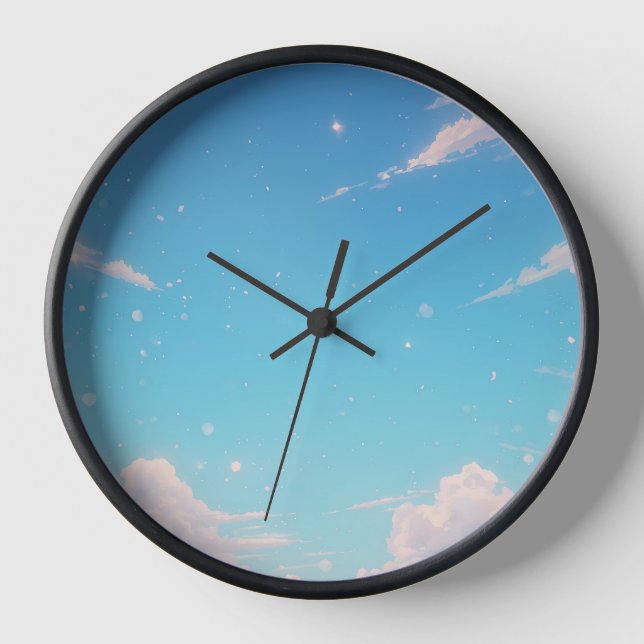 Blaue Himmel Wolken Wanduhr (Vorderseite)