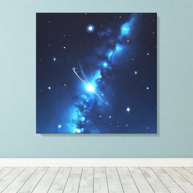 Blaue Himmelsgalaxie Leinwanddruck (Insitu (Holzboden))