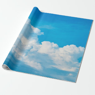 Blaue Himmelshinterwolken weiß Geschenkpapier