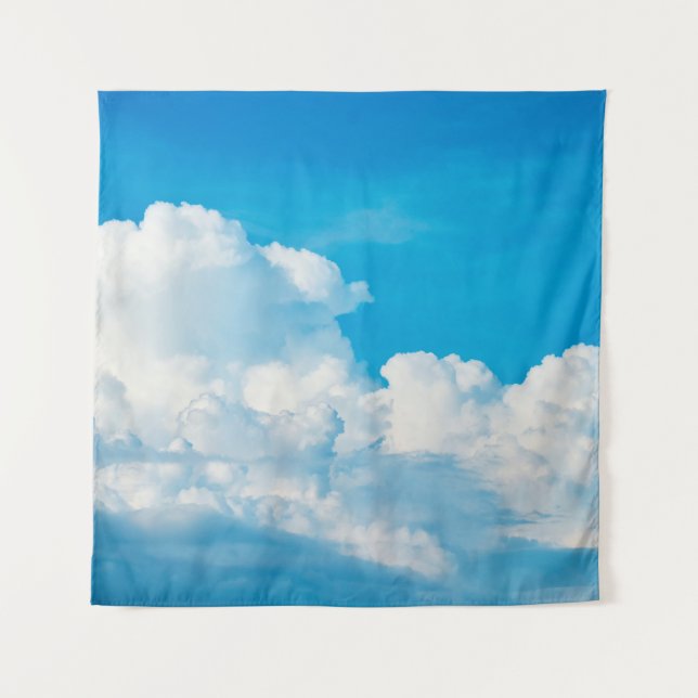 Blaue Himmelshinterwolken weiß Wandteppich (Vorderseite)
