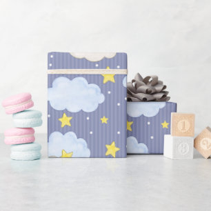  Blaue Himmelsterne und Wolken  Geschenkpapier