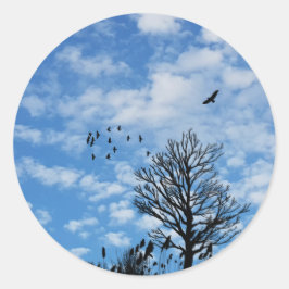 Blaue Himmelswolken Adlervögel Baumrasen Runder Aufkleber