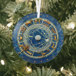 Blaue Himmelszodiakalraderastrologie signalisiert  Ornament Aus Glas