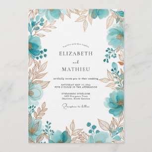 Blaue himmlische Blumenromanze Hochzeit Einladung