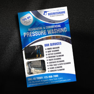 Blaue Hochdruckreinigung Hausreinigung Flyer