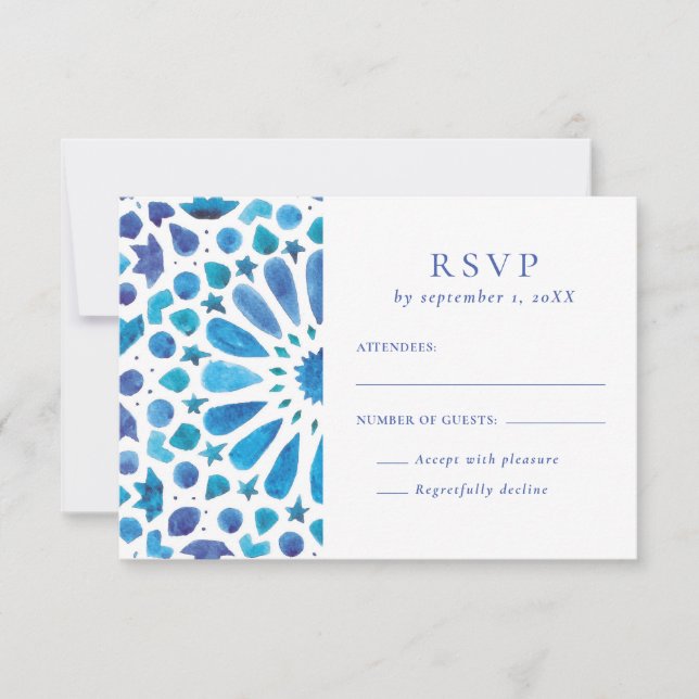 Blaue Hochzeit am Mittelmeer RSVP Karte (Vorderseite)
