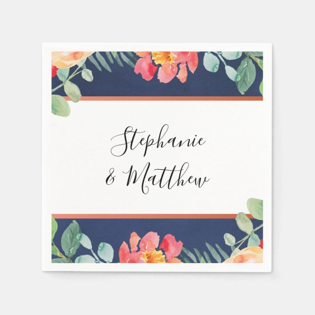 Blaue Hochzeit der Korallenblume Serviette (Vorderseite)