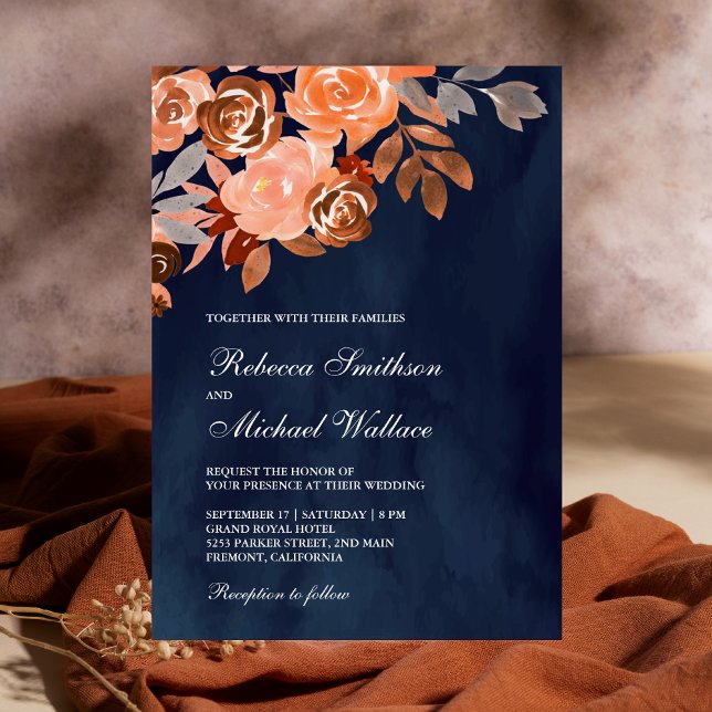 Blaue Hochzeit der Navy Rustic Earthy Terracotta F Einladung (Von Creator hochgeladen)
