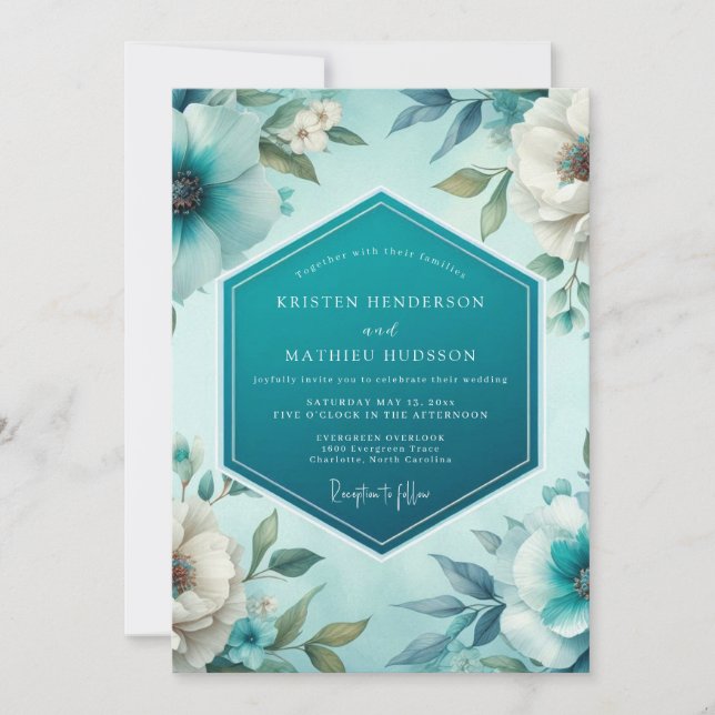 Blaue Hochzeit im Frühlingsstil Einladung (Vorderseite)