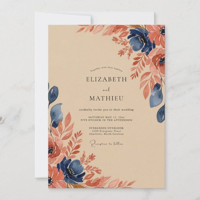 Blaue Hochzeit im Herbst Einladung (Vorderseite)