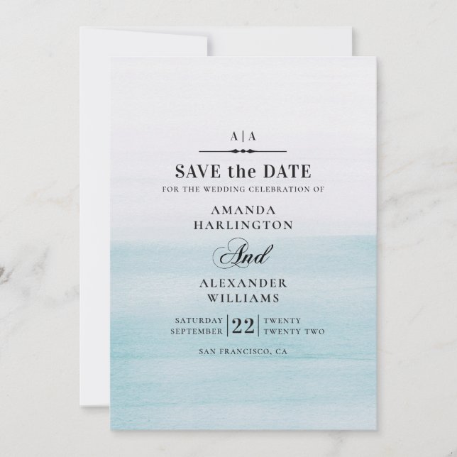 Blaue Hochzeit in Aquarellen. Klassisch elegant na Save The Date (Vorderseite)