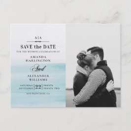 Blaue Hochzeit in Aquarellen. Nautic Save the Date Postkarte