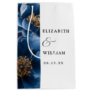 Blaue Hochzeit in Navy Elegant Moderne Blumenhochz Mittlere Geschenktüte