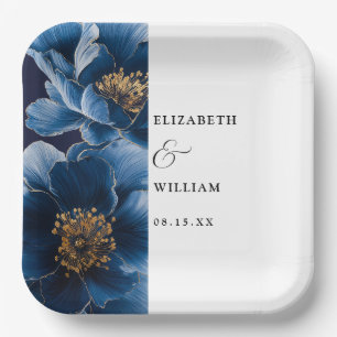 Blaue Hochzeit in Navy Elegant Moderne Blumenhochz Pappteller